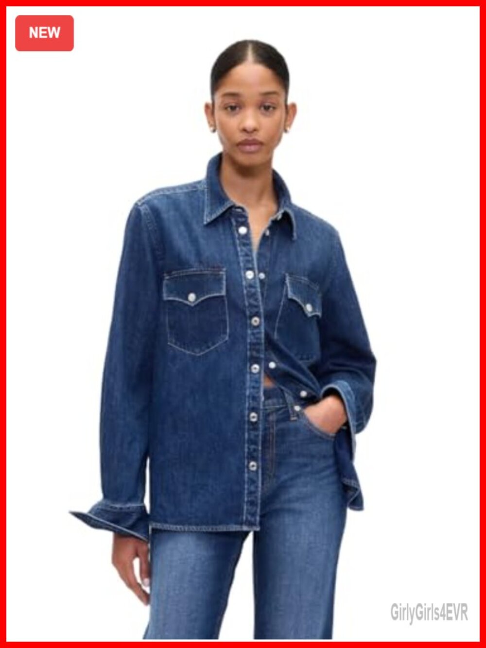 Gap Western Denim Button Down Shirt Blouse Top